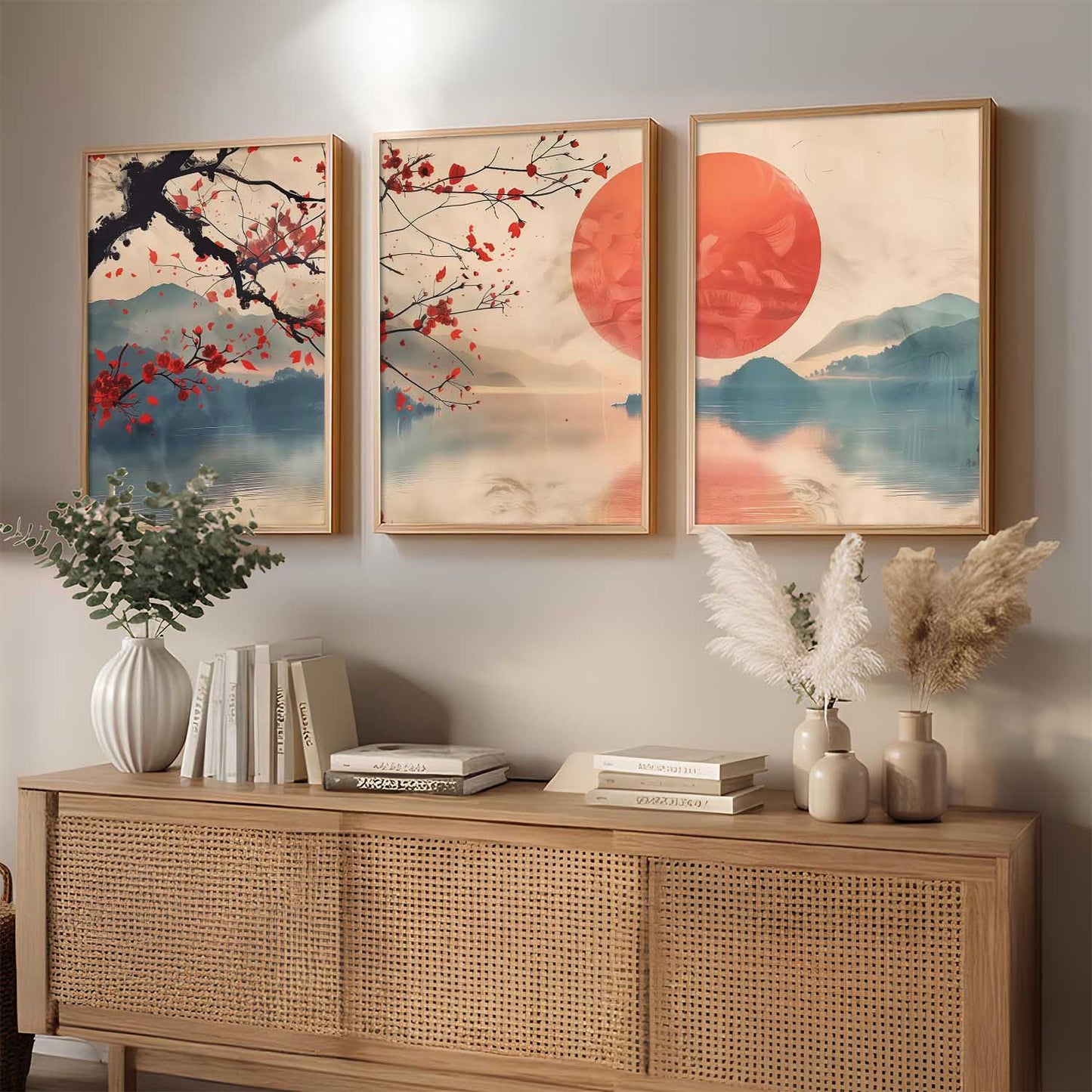Japanese Nature Art View Framed Poster | Big Aesthetic Sunset Nature Art Wall Framed Posters for Living Room Bedroom Wall Decor