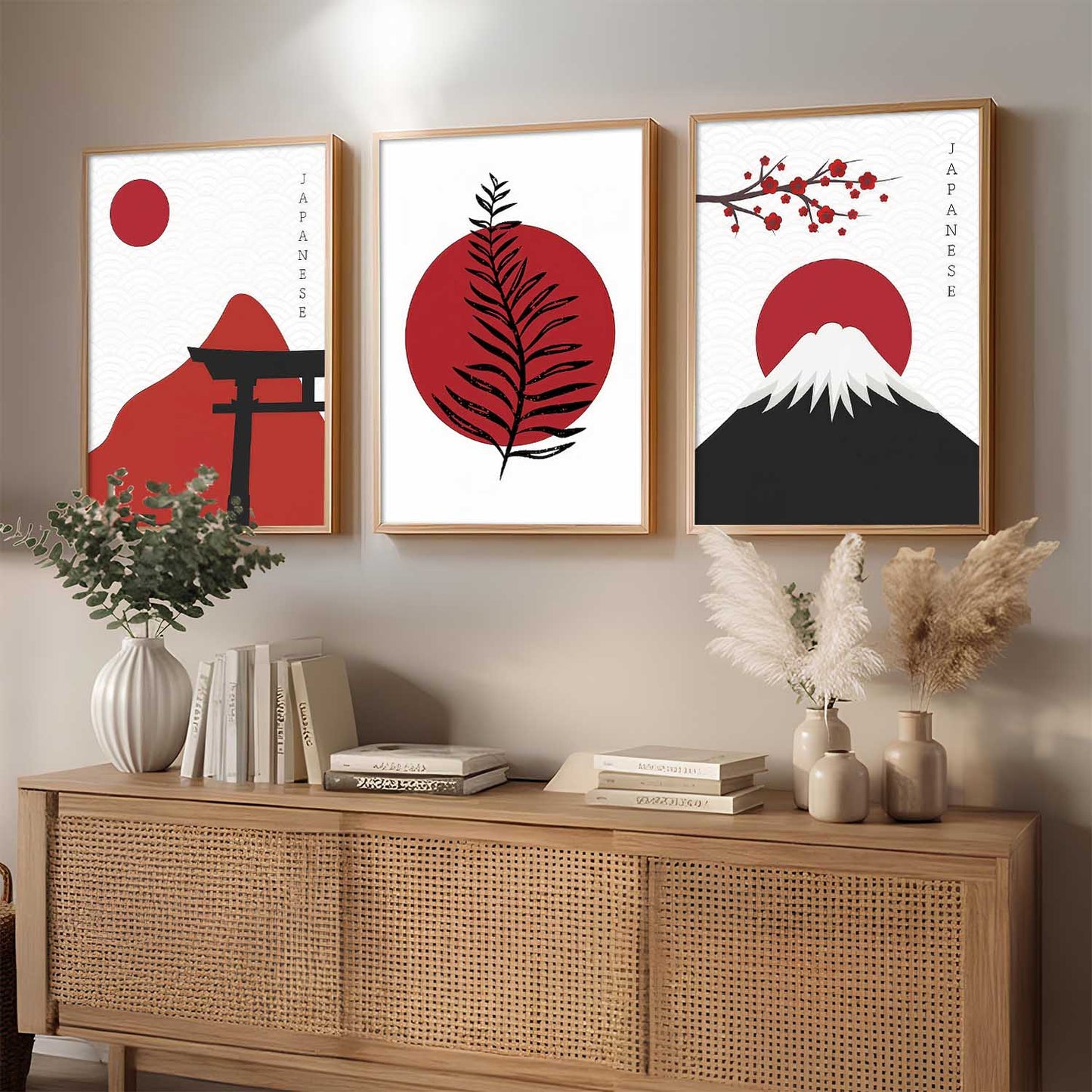 Big Aesthetic Nature Art Wall Framed Posters | Japanese Nature View Framed Painting for Living Room Bedroom Wall Decor
