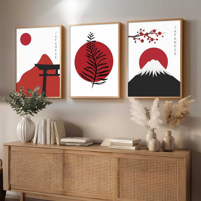 Big Aesthetic Nature Art Wall Framed Posters | Japanese Nature View Framed Painting for Living Room Bedroom Wall Decor