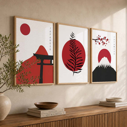 Big Aesthetic Nature Art Wall Framed Posters | Japanese Nature View Framed Painting for Living Room Bedroom Wall Decor