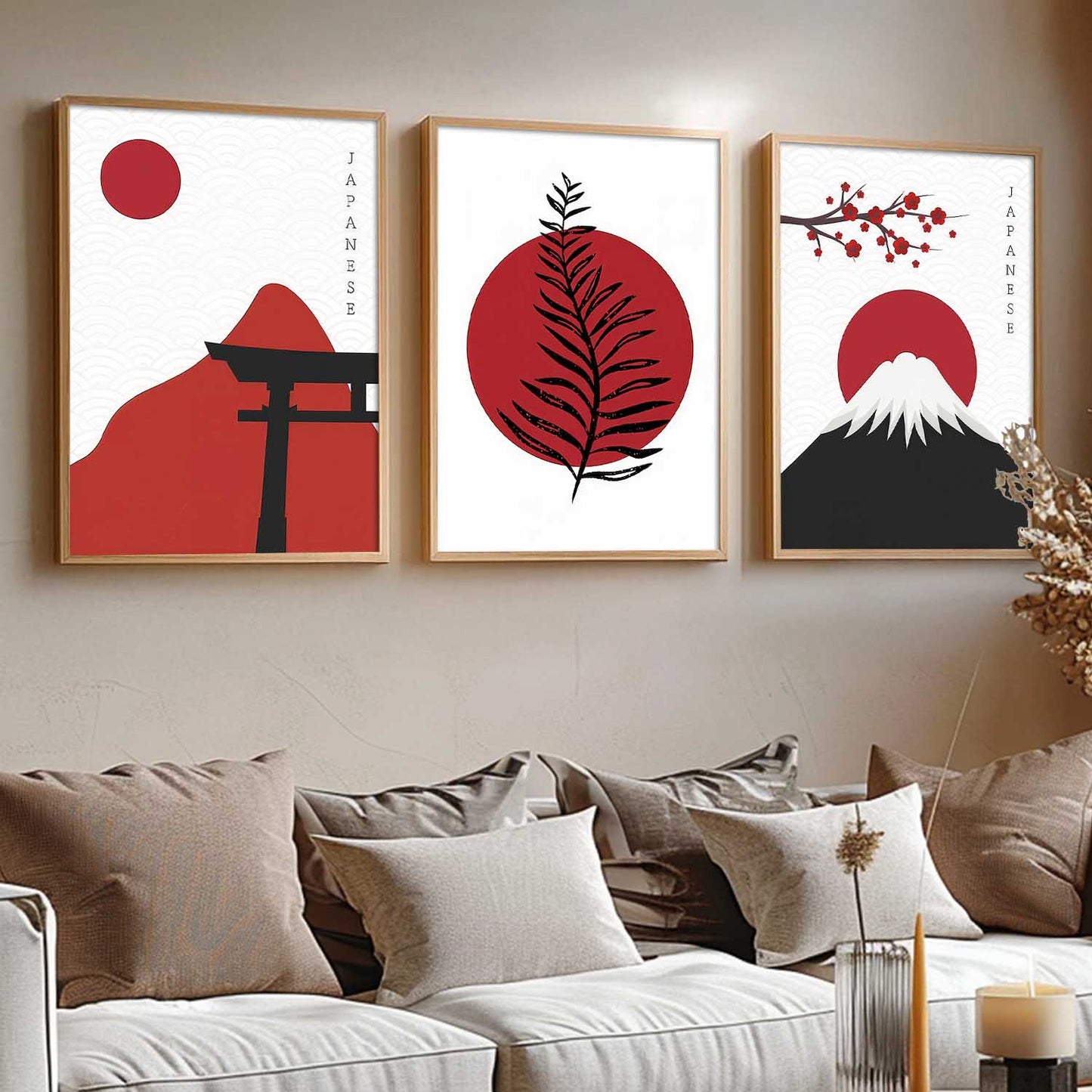 Big Aesthetic Nature Art Wall Framed Posters | Japanese Nature View Framed Painting for Living Room Bedroom Wall Decor