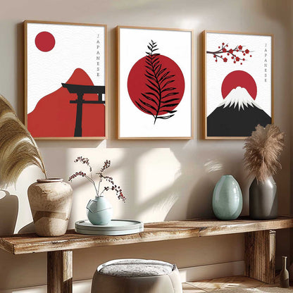 Big Aesthetic Nature Art Wall Framed Posters | Japanese Nature View Framed Painting for Living Room Bedroom Wall Decor