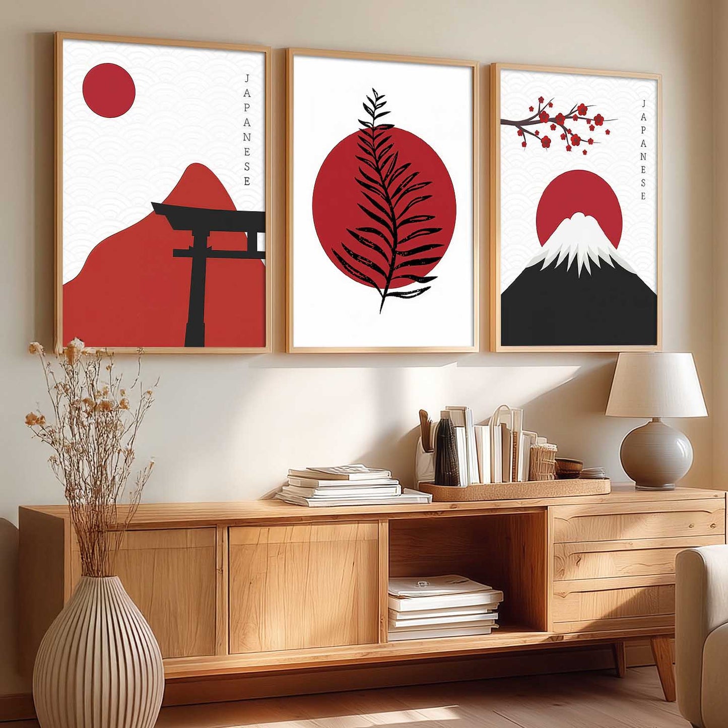 Big Aesthetic Nature Art Wall Framed Posters | Japanese Nature View Framed Painting for Living Room Bedroom Wall Decor
