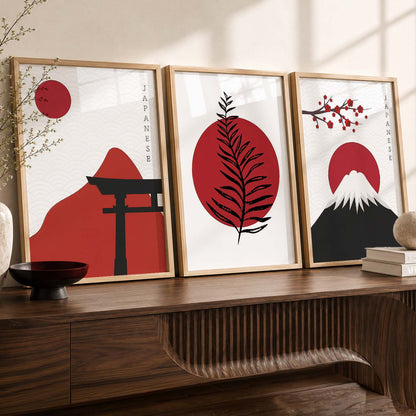 Big Aesthetic Nature Art Wall Framed Posters | Japanese Nature View Framed Painting for Living Room Bedroom Wall Decor