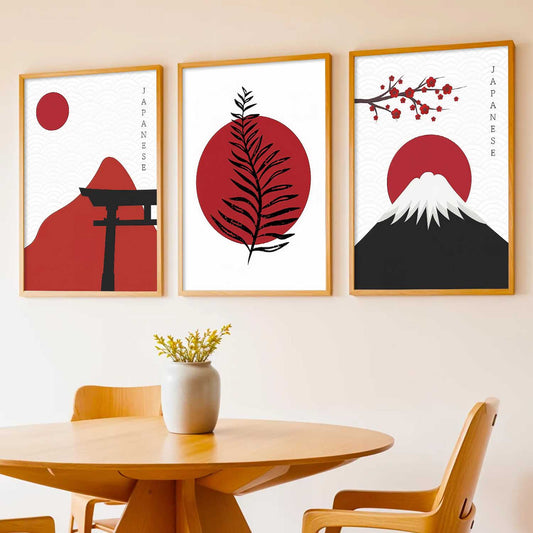 Big Aesthetic Nature Art Wall Framed Posters | Japanese Nature View Framed Painting for Living Room Bedroom Wall Decor