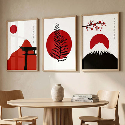 Big Aesthetic Nature Art Wall Framed Posters | Japanese Nature View Framed Painting for Living Room Bedroom Wall Decor