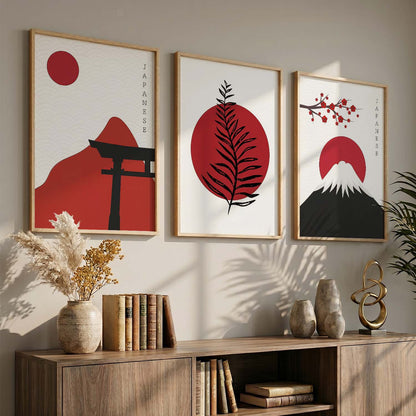 Big Aesthetic Nature Art Wall Framed Posters | Japanese Nature View Framed Painting for Living Room Bedroom Wall Decor