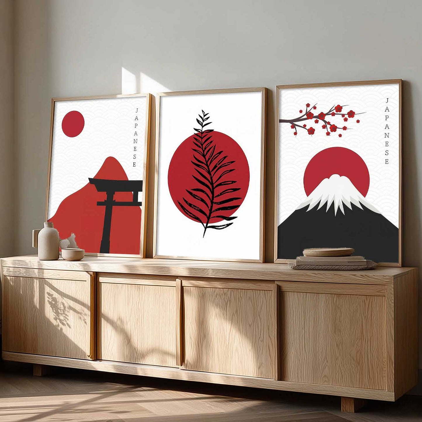 Big Aesthetic Nature Art Wall Framed Posters | Japanese Nature View Framed Painting for Living Room Bedroom Wall Decor