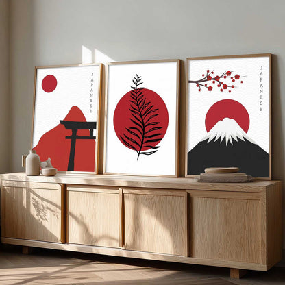 Big Aesthetic Nature Art Wall Framed Posters | Japanese Nature View Framed Painting for Living Room Bedroom Wall Decor