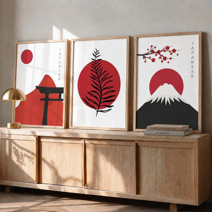 Big Aesthetic Nature Art Wall Framed Posters | Japanese Nature View Framed Painting for Living Room Bedroom Wall Decor
