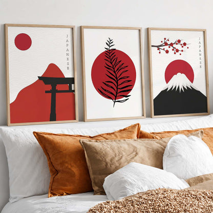 Big Aesthetic Nature Art Wall Framed Posters | Japanese Nature View Framed Painting for Living Room Bedroom Wall Decor
