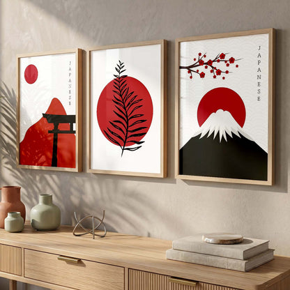 Big Aesthetic Nature Art Wall Framed Posters | Japanese Nature View Framed Painting for Living Room Bedroom Wall Decor