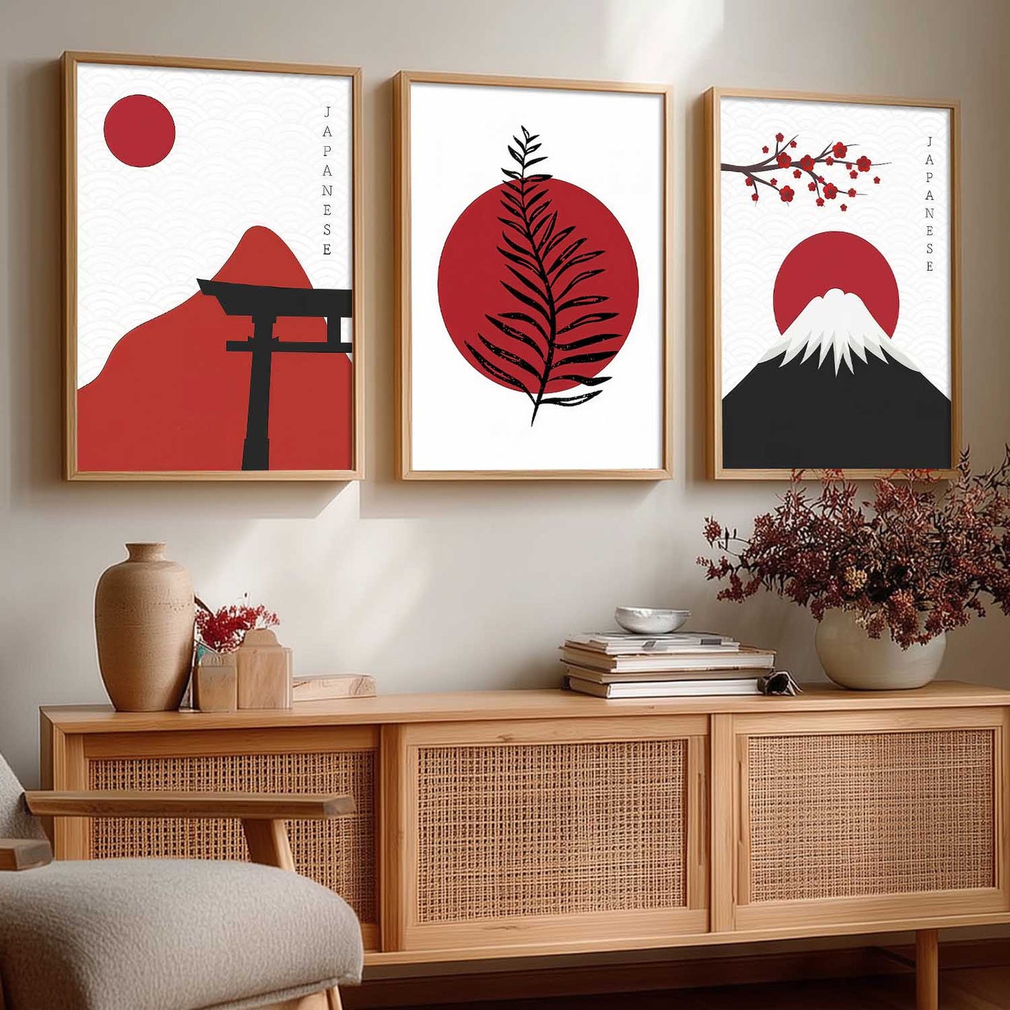 Big Aesthetic Nature Art Wall Framed Posters | Japanese Nature View Framed Painting for Living Room Bedroom Wall Decor