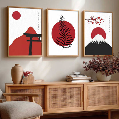 Big Aesthetic Nature Art Wall Framed Posters | Japanese Nature View Framed Painting for Living Room Bedroom Wall Decor