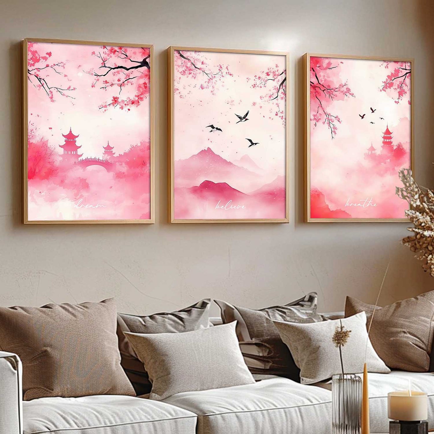 Japanese Nature Art View Framed Poster | Big Aesthetic Nature Art Wall Framed Posters for Living Room Bedroom Wall Decor