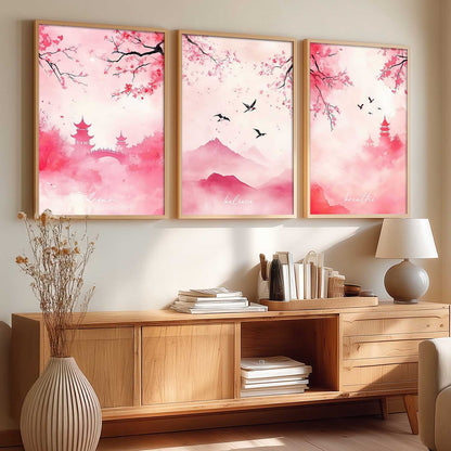 Japanese Nature Art View Framed Poster | Big Aesthetic Nature Art Wall Framed Posters for Living Room Bedroom Wall Decor