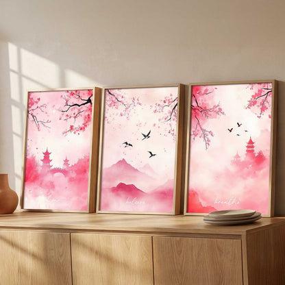 Japanese Nature Art View Framed Poster | Big Aesthetic Nature Art Wall Framed Posters for Living Room Bedroom Wall Decor