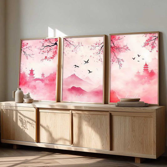 Japanese Nature Art View Framed Poster | Big Aesthetic Nature Art Wall Framed Posters for Living Room Bedroom Wall Decor