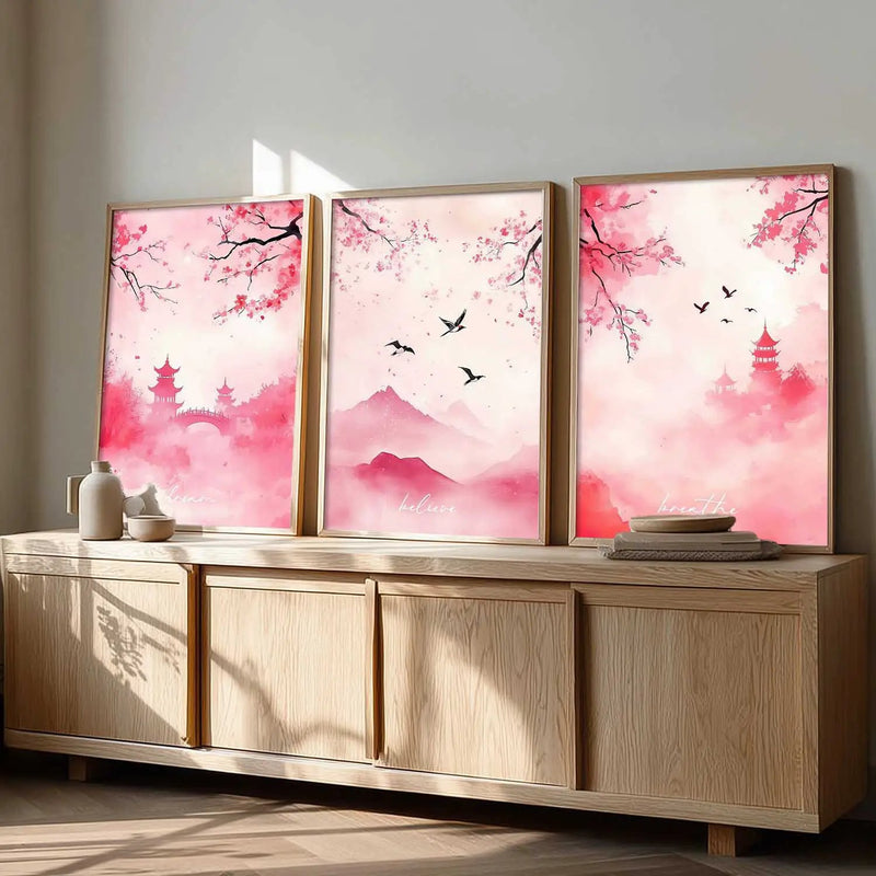 Japanese Nature Art View Framed Poster | Big Aesthetic Nature Art Wall Framed Posters for Living Room Bedroom Wall Decor