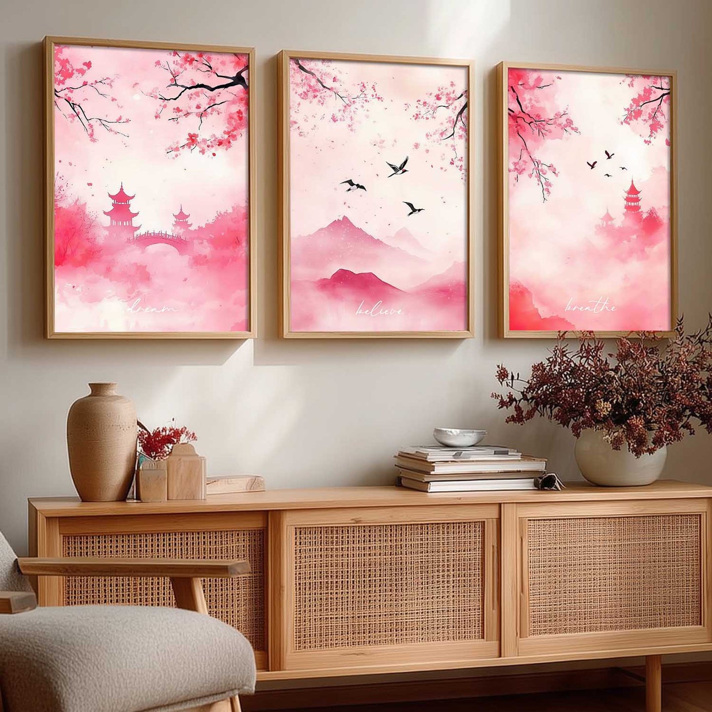 Japanese Nature Art View Framed Poster | Big Aesthetic Nature Art Wall Framed Posters for Living Room Bedroom Wall Decor