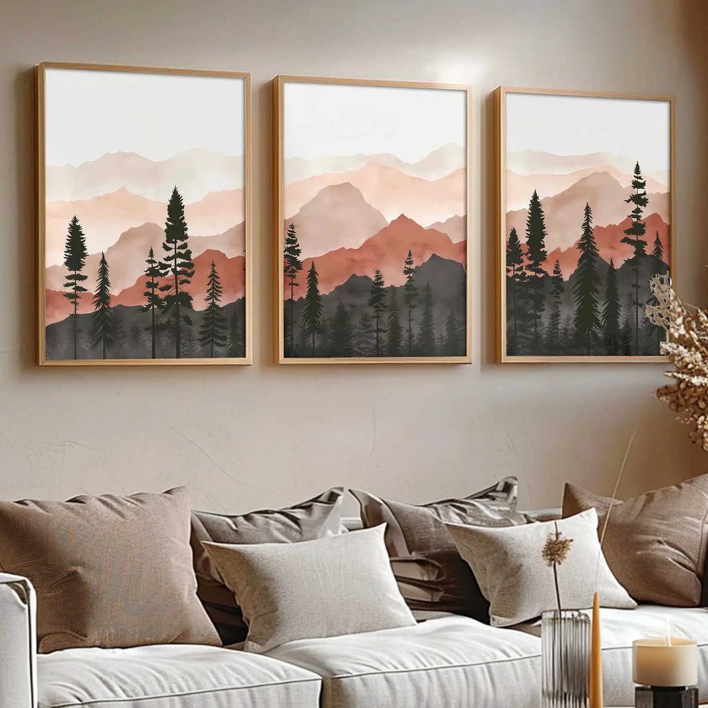 Mountain View Framed Painting | Big Aesthetic Nature Inspired Framed Paintings for Living Room Bedroom Wall Decor