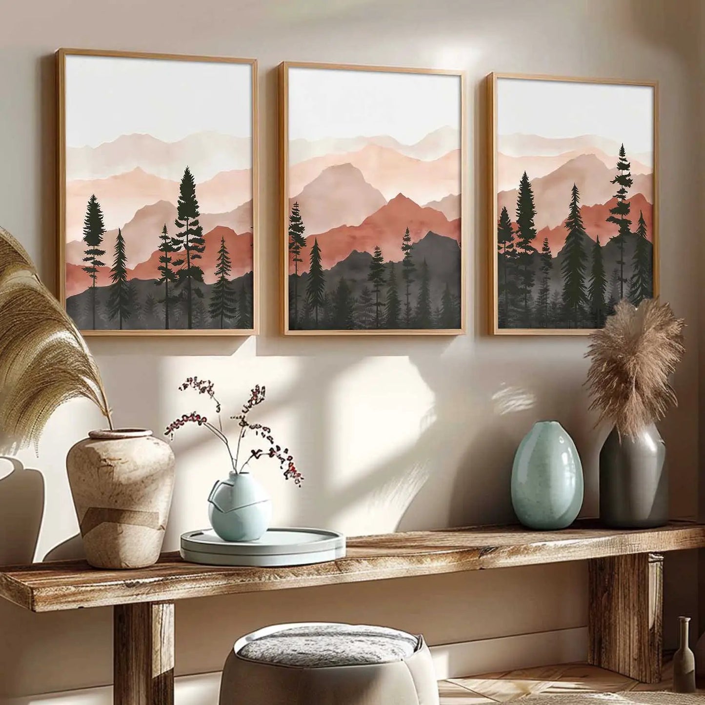 Mountain View Framed Painting | Big Aesthetic Nature Inspired Framed Paintings for Living Room Bedroom Wall Decor