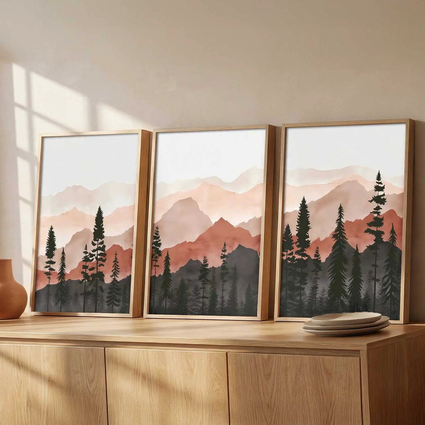 Mountain View Framed Painting | Big Aesthetic Nature Inspired Framed Paintings for Living Room Bedroom Wall Decor