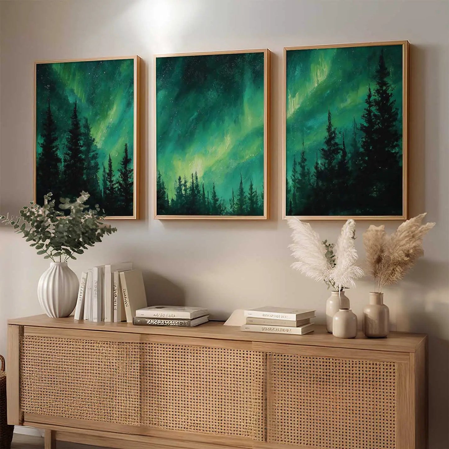 Big Aesthetic Nature Art Wall Framed Posters | Aurora Borealis Northern Lights View Framed Painting for Living Room Bedroom Wall Decor