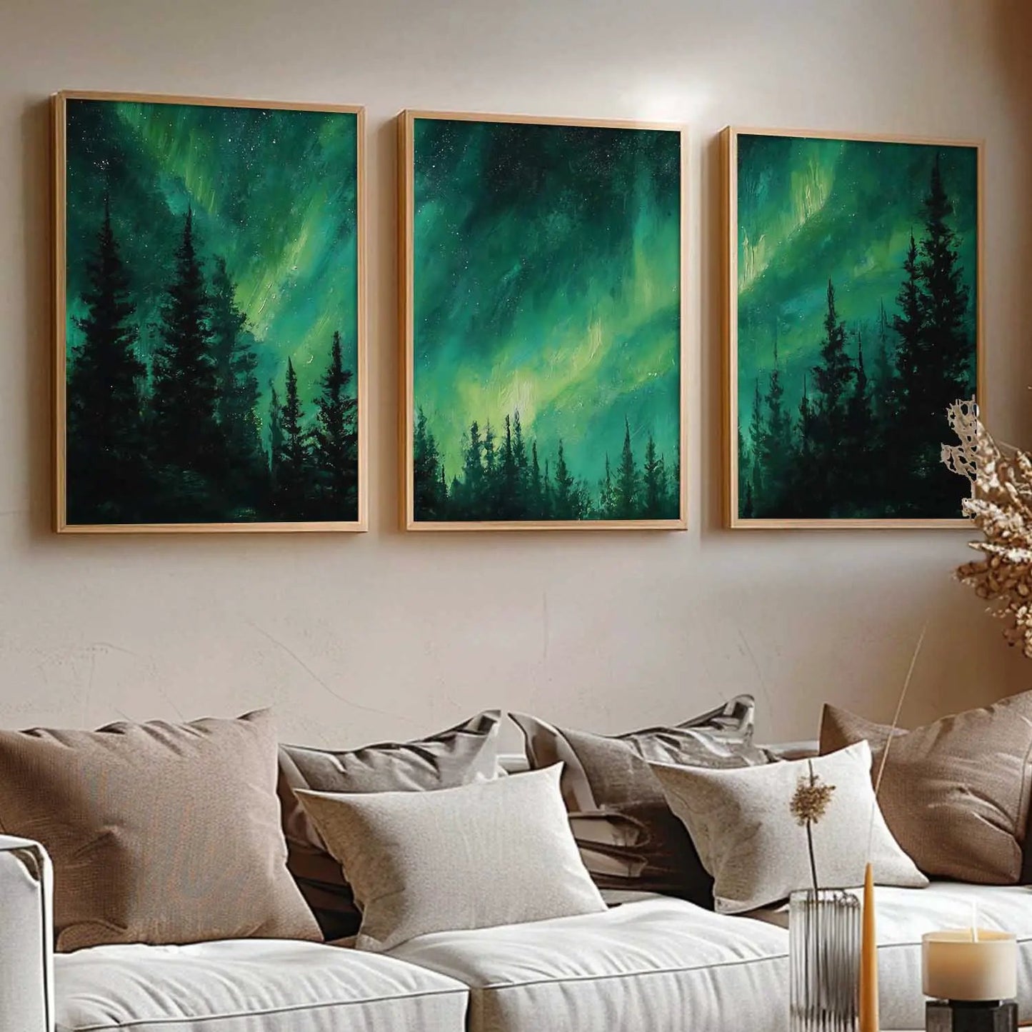 Big Aesthetic Nature Art Wall Framed Posters | Aurora Borealis Northern Lights View Framed Painting for Living Room Bedroom Wall Decor