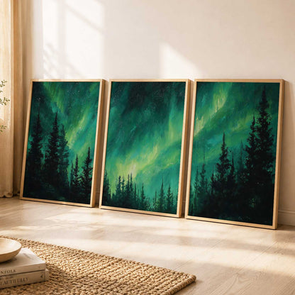 Big Aesthetic Nature Art Wall Framed Posters | Aurora Borealis Northern Lights View Framed Painting for Living Room Bedroom Wall Decor