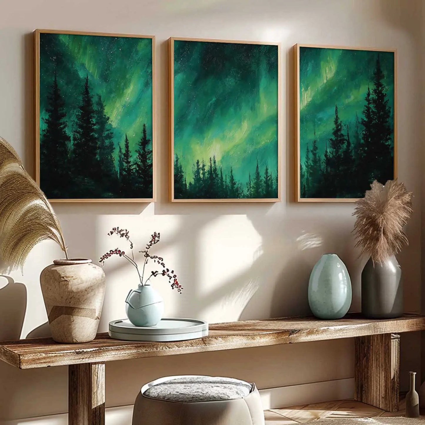 Big Aesthetic Nature Art Wall Framed Posters | Aurora Borealis Northern Lights View Framed Painting for Living Room Bedroom Wall Decor