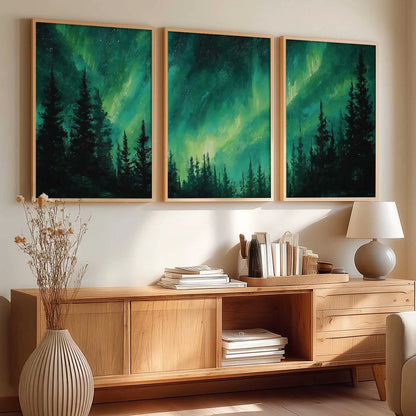 Big Aesthetic Nature Art Wall Framed Posters | Aurora Borealis Northern Lights View Framed Painting for Living Room Bedroom Wall Decor