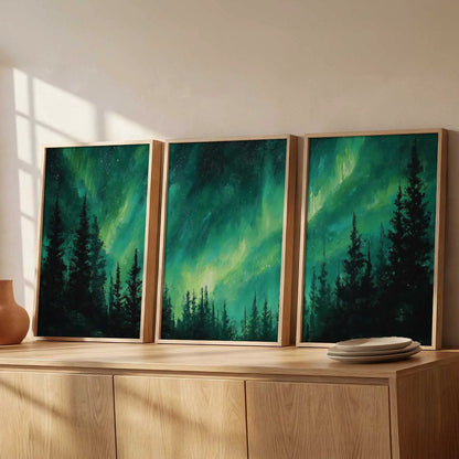 Big Aesthetic Nature Art Wall Framed Posters | Aurora Borealis Northern Lights View Framed Painting for Living Room Bedroom Wall Decor
