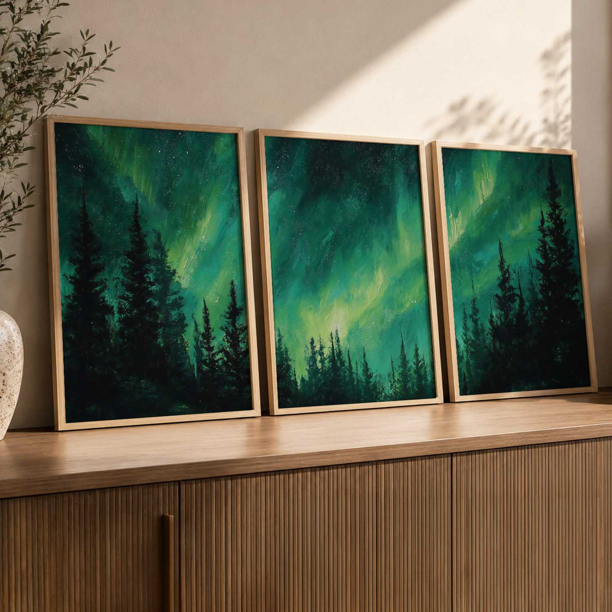 Big Aesthetic Nature Art Wall Framed Posters | Aurora Borealis Northern Lights View Framed Painting for Living Room Bedroom Wall Decor