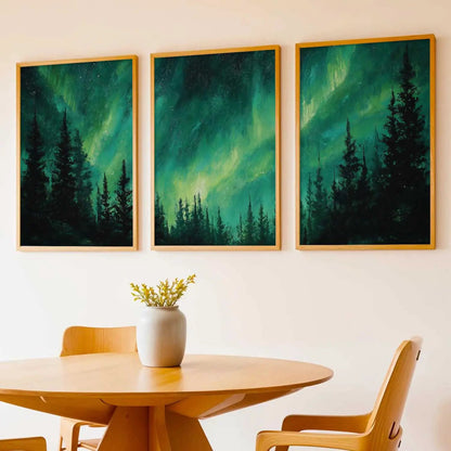 Big Aesthetic Nature Art Wall Framed Posters | Aurora Borealis Northern Lights View Framed Painting for Living Room Bedroom Wall Decor