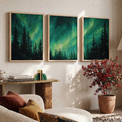 Big Aesthetic Nature Art Wall Framed Posters | Aurora Borealis Northern Lights View Framed Painting for Living Room Bedroom Wall Decor