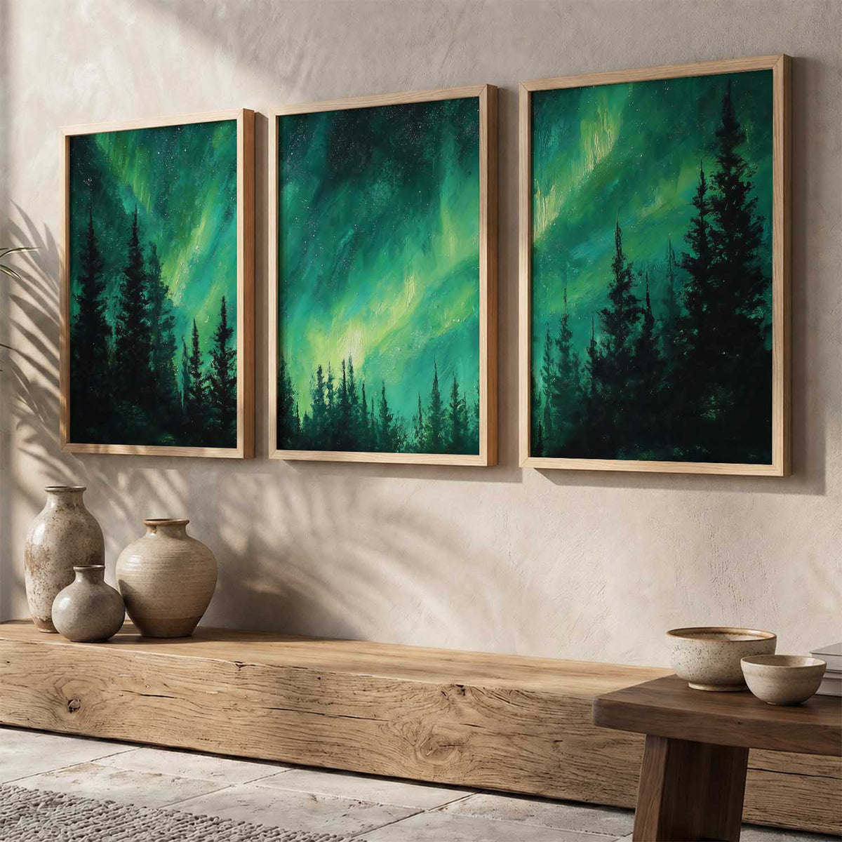 Big Aesthetic Nature Art Wall Framed Posters | Aurora Borealis Northern Lights View Framed Painting for Living Room Bedroom Wall Decor