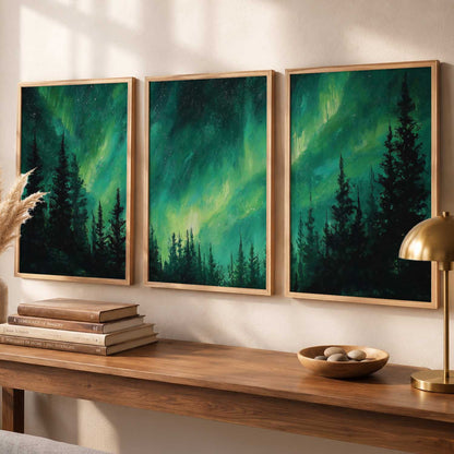 Big Aesthetic Nature Art Wall Framed Posters | Aurora Borealis Northern Lights View Framed Painting for Living Room Bedroom Wall Decor