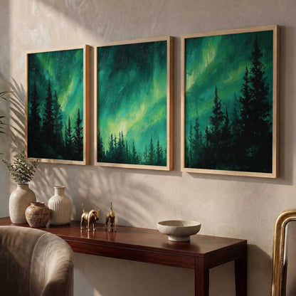 Big Aesthetic Nature Art Wall Framed Posters | Aurora Borealis Northern Lights View Framed Painting for Living Room Bedroom Wall Decor