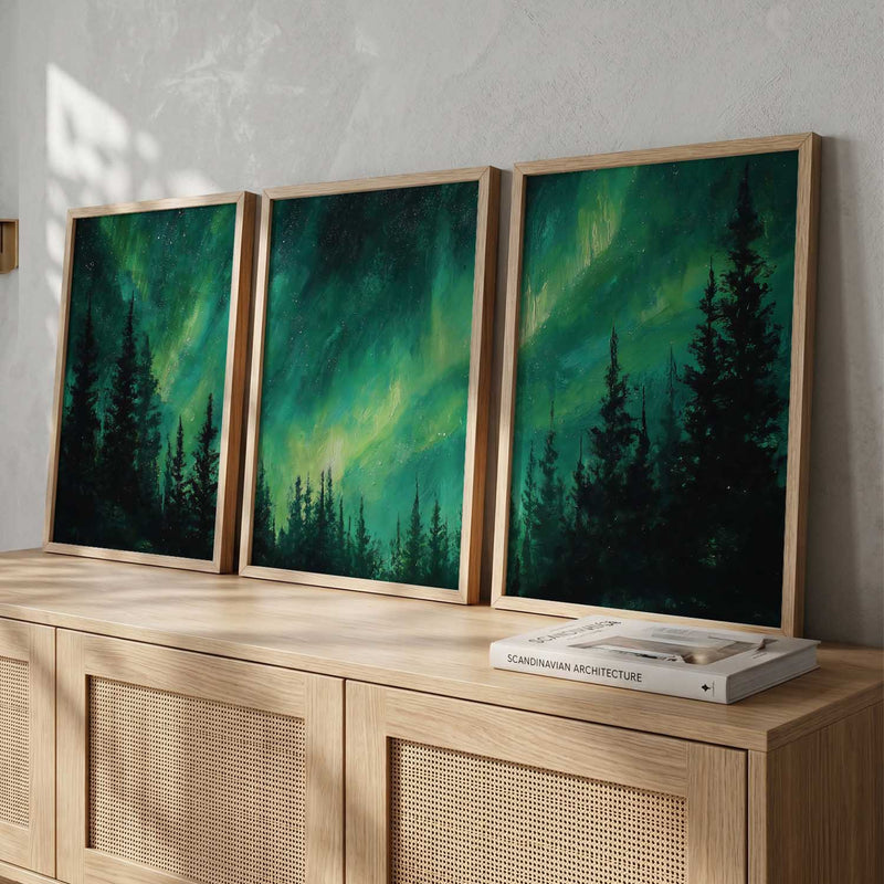 Big Aesthetic Nature Art Wall Framed Posters | Aurora Borealis Northern Lights View Framed Painting for Living Room Bedroom Wall Decor