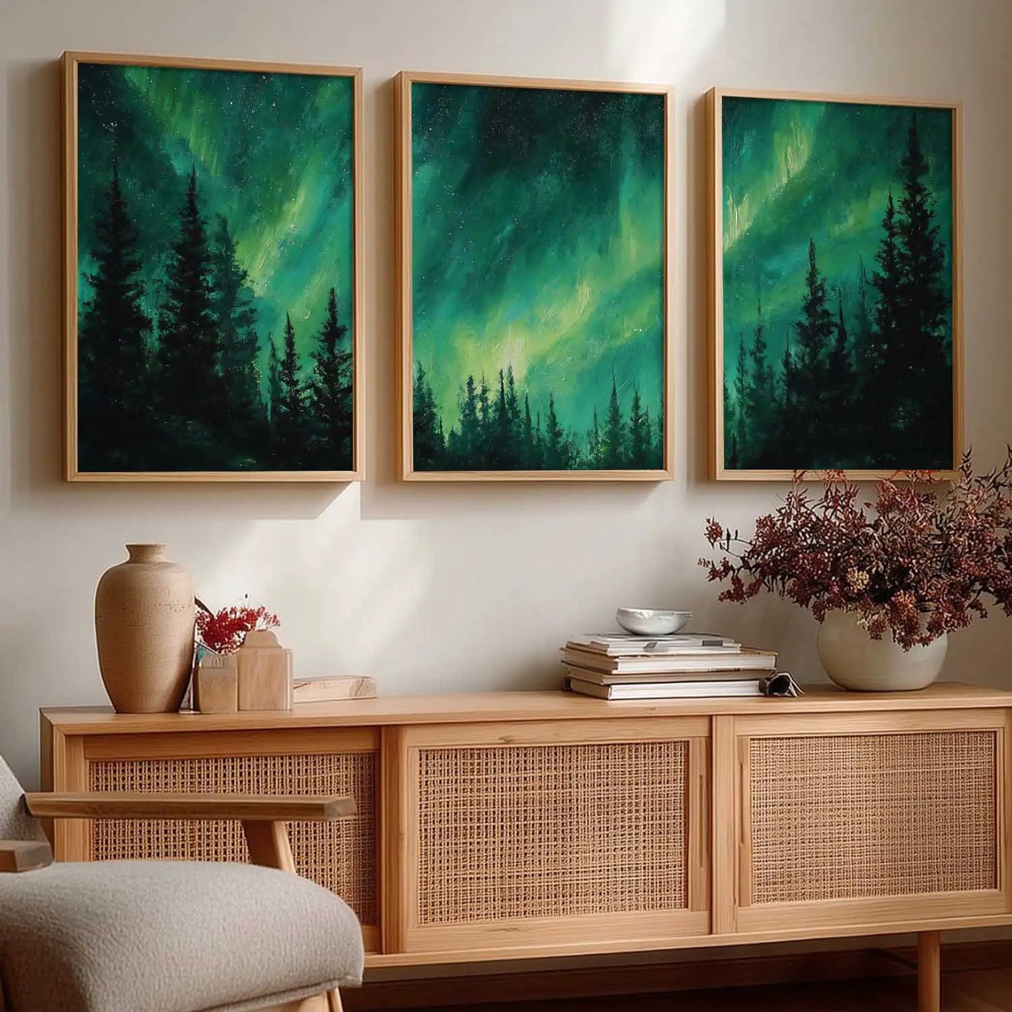 Big Aesthetic Nature Art Wall Framed Posters | Aurora Borealis Northern Lights View Framed Painting for Living Room Bedroom Wall Decor