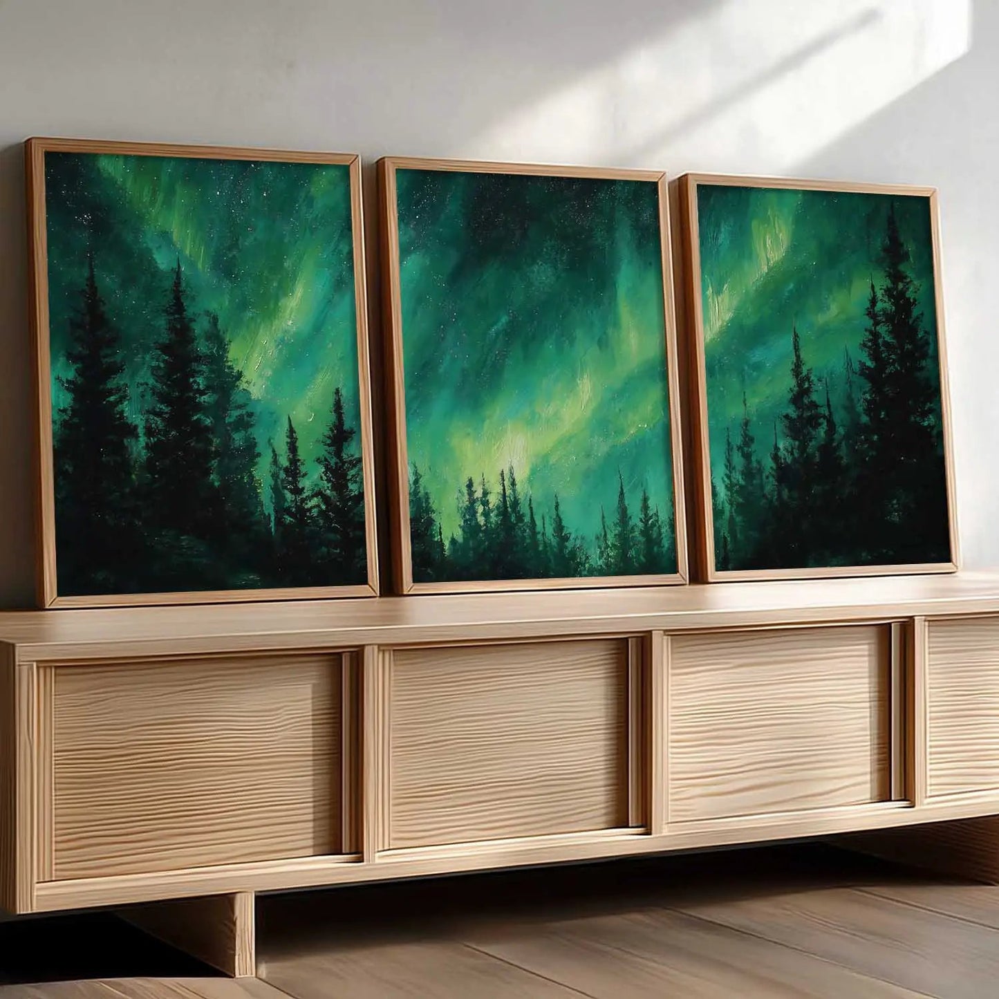 Big Aesthetic Nature Art Wall Framed Posters | Aurora Borealis Northern Lights View Framed Painting for Living Room Bedroom Wall Decor