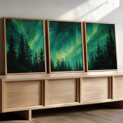 Big Aesthetic Nature Art Wall Framed Posters | Aurora Borealis Northern Lights View Framed Painting for Living Room Bedroom Wall Decor