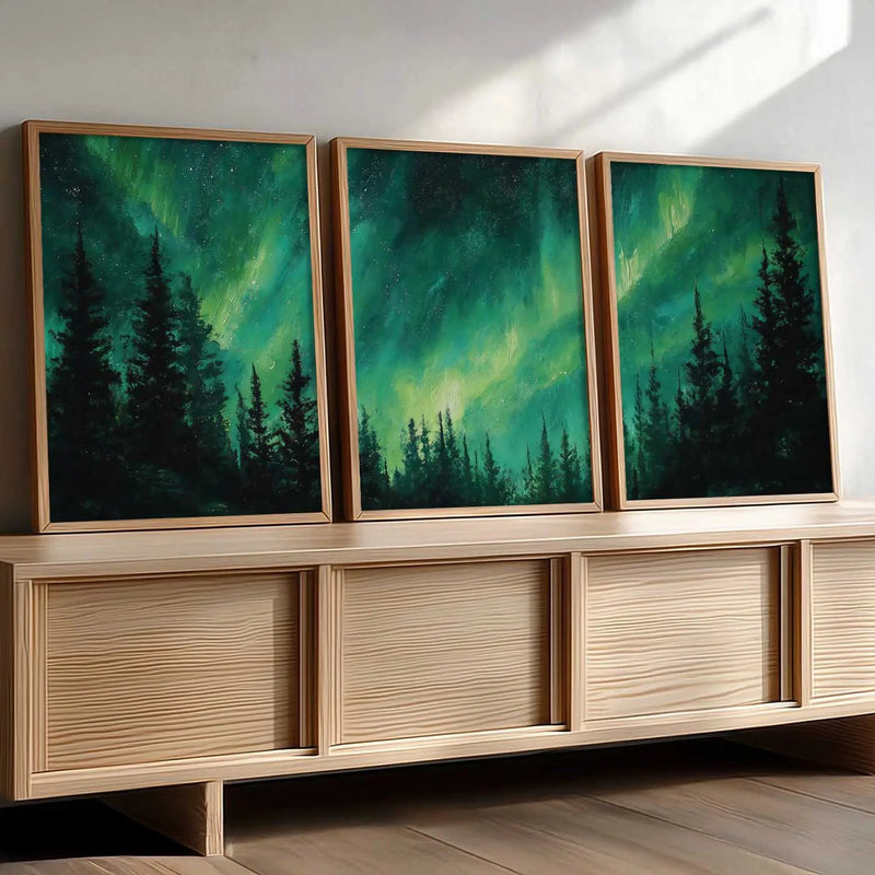 Big Aesthetic Nature Art Wall Framed Posters | Aurora Borealis Northern Lights View Framed Painting for Living Room Bedroom Wall Decor