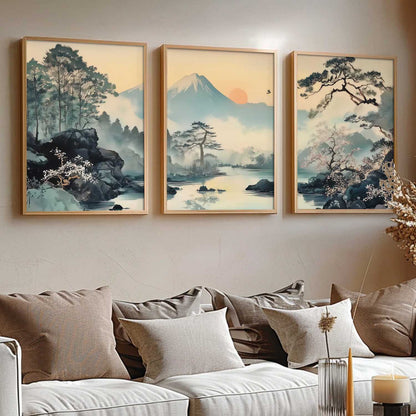 Japanese Nature Art View Framed Poster | Big Aesthetic Mountain View Art Wall Framed Posters for Living Room Bedroom Wall Decor