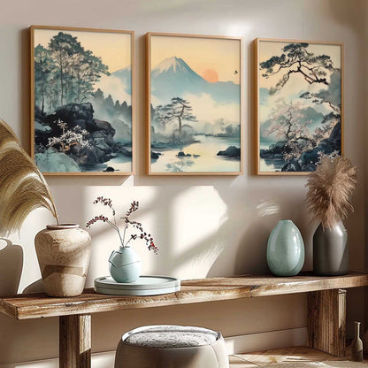 Japanese Nature Art View Framed Poster | Big Aesthetic Mountain View Art Wall Framed Posters for Living Room Bedroom Wall Decor