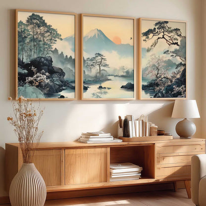 Japanese Nature Art View Framed Poster | Big Aesthetic Mountain View Art Wall Framed Posters for Living Room Bedroom Wall Decor