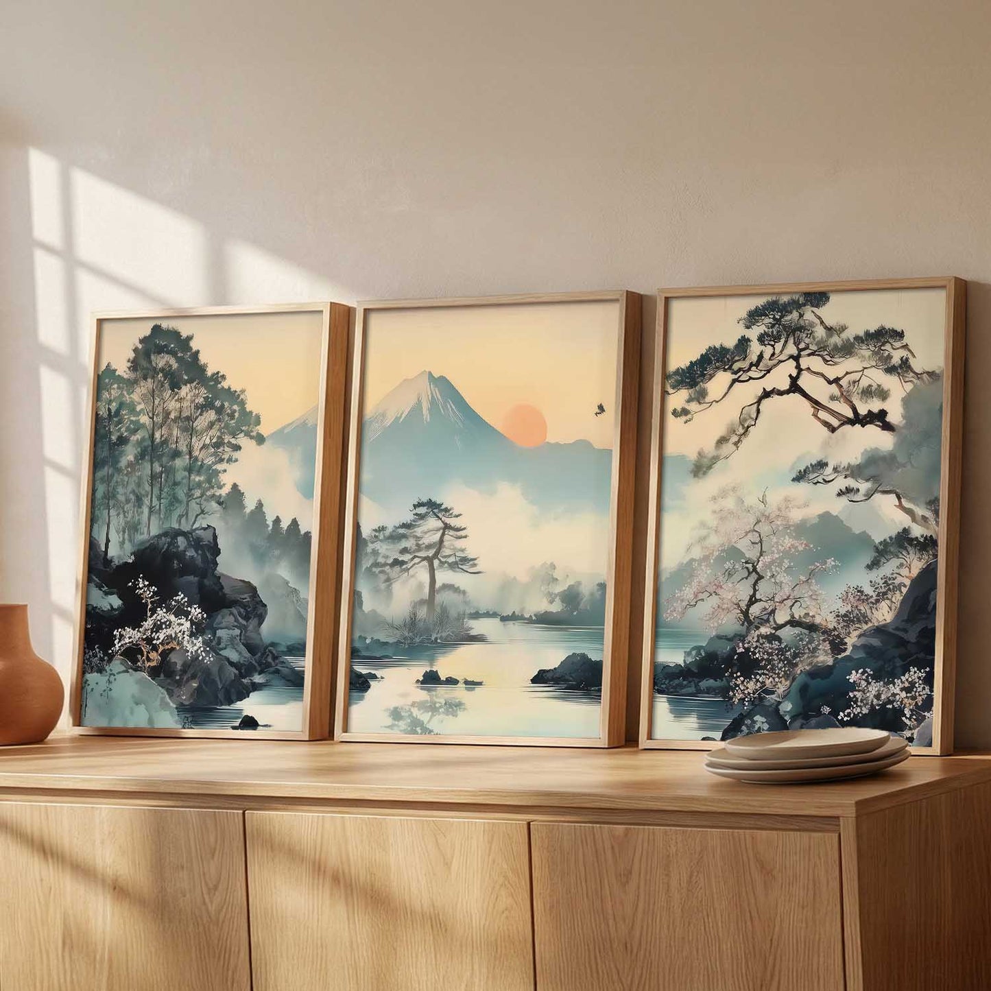 Japanese Nature Art View Framed Poster | Big Aesthetic Mountain View Art Wall Framed Posters for Living Room Bedroom Wall Decor