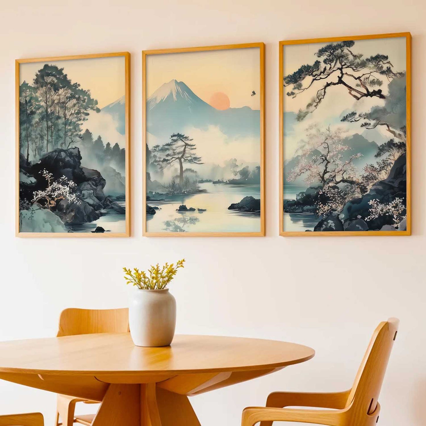 Japanese Nature Art View Framed Poster | Big Aesthetic Mountain View Art Wall Framed Posters for Living Room Bedroom Wall Decor