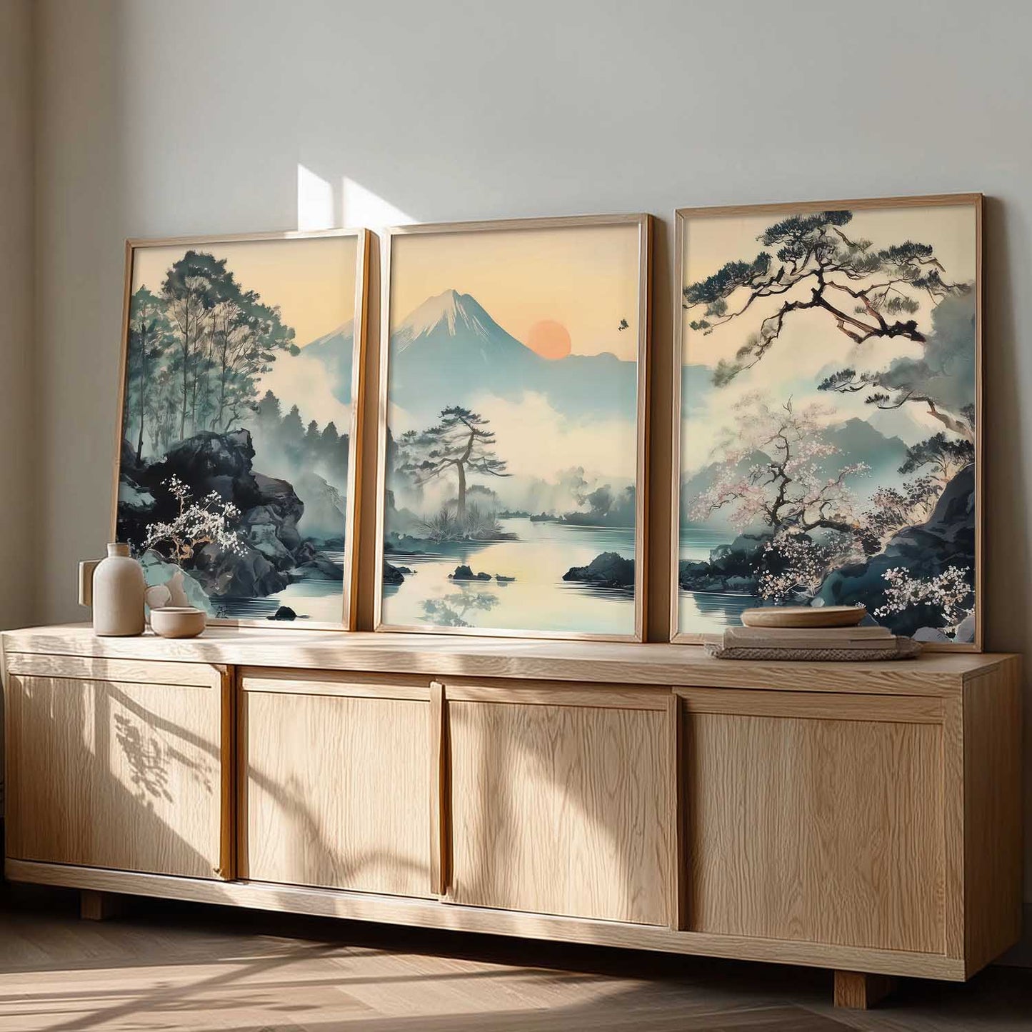 Japanese Nature Art View Framed Poster | Big Aesthetic Mountain View Art Wall Framed Posters for Living Room Bedroom Wall Decor